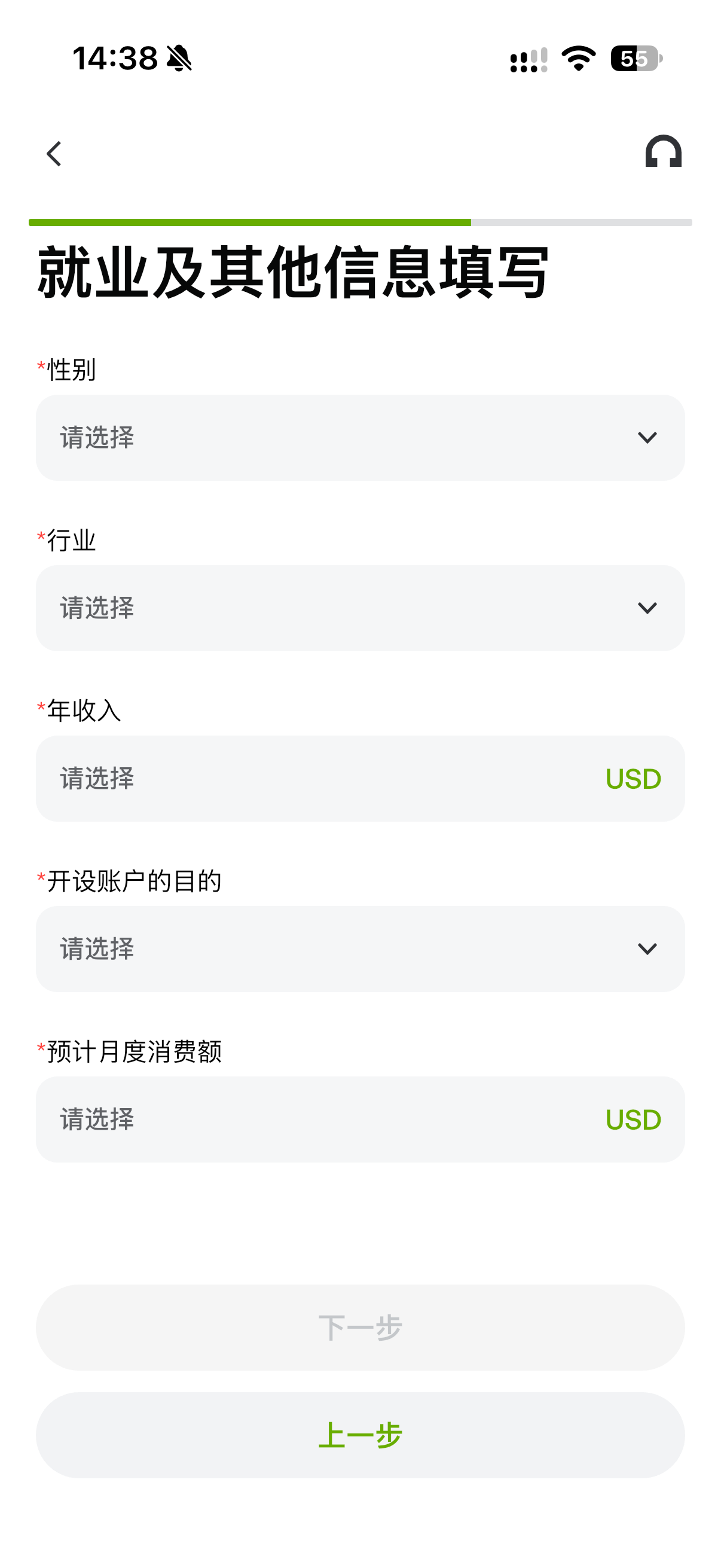 填写职业与其他申请信息